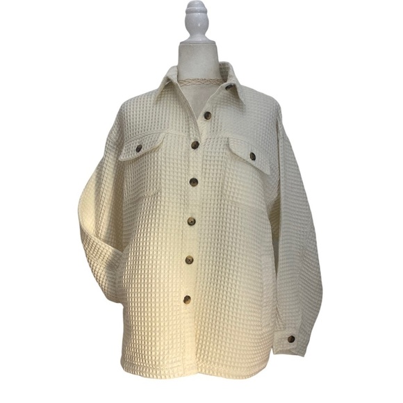 Lark & Owl Waffle Shacket NWOT in Ivory Cream Shirt Jacket Button Front Shacket - Picture 1 of 7